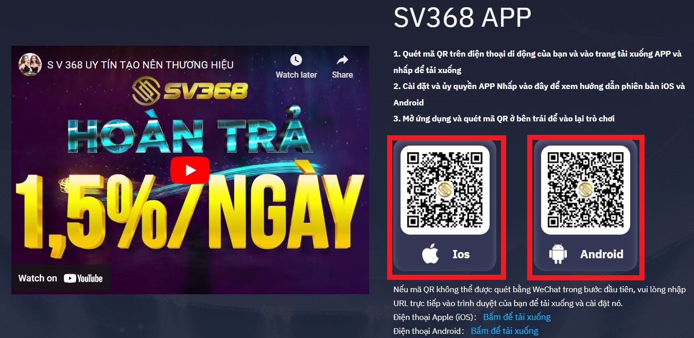 Lựa chọn mã QR phù hợp để tải app SV368